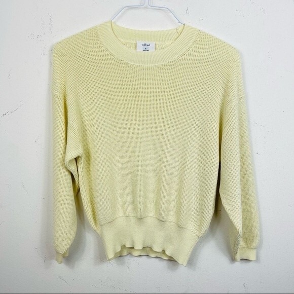 ARITZIA Wilfred Livvie Yellow Crewneck Sweater XS Waffle Knit Drop Shoulder - Picture 3 of 10